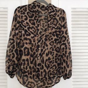 Animal print button down blouse